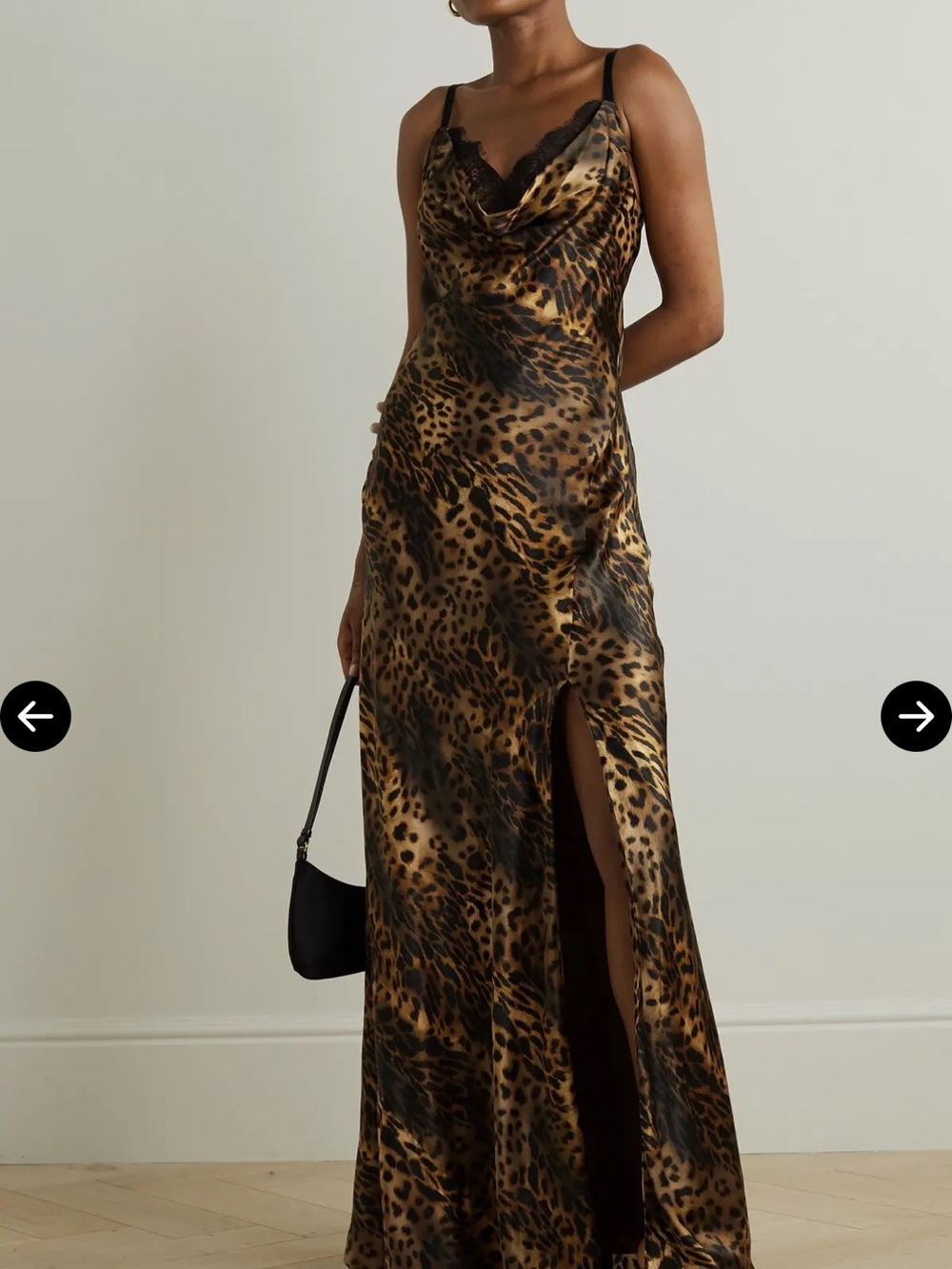 L'AGENCE Leopard-Print Satin Slip Maxi Dress in Brown and Black